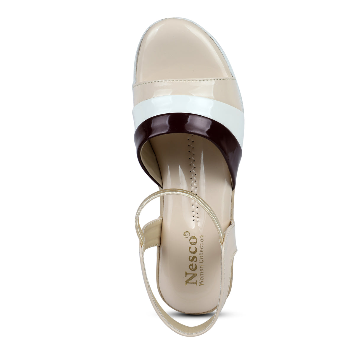 Tri-Color Glossy Strap Sandals - Cream