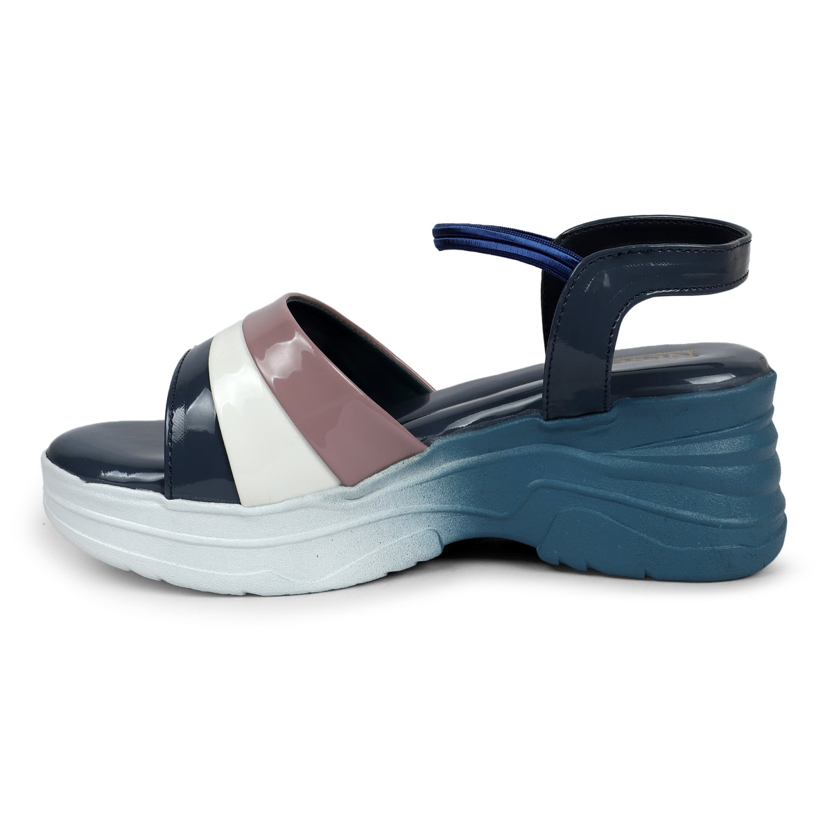 Tri-Color Glossy Strap Sandals - Navy