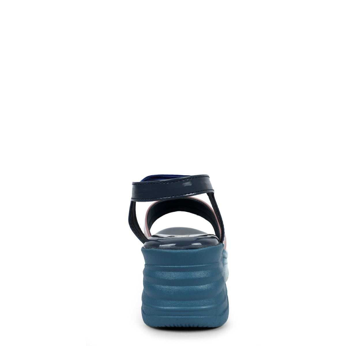 Tri-Color Glossy Strap Sandals - Navy
