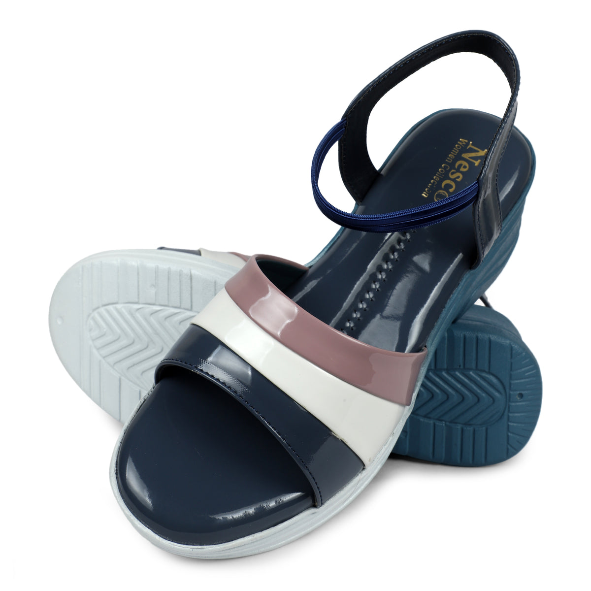 Tri-Color Glossy Strap Sandals