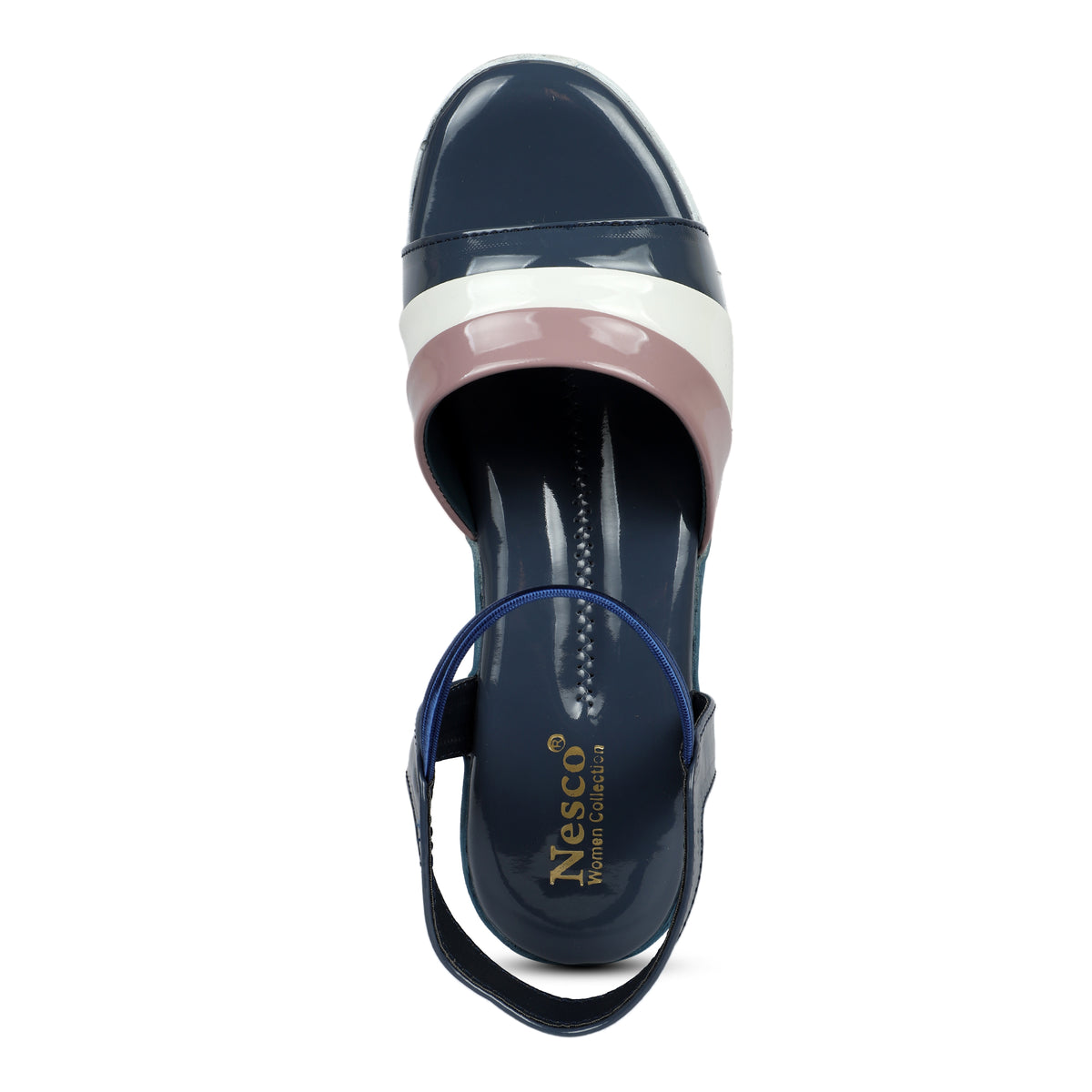 Tri-Color Glossy Strap Sandals - Navy