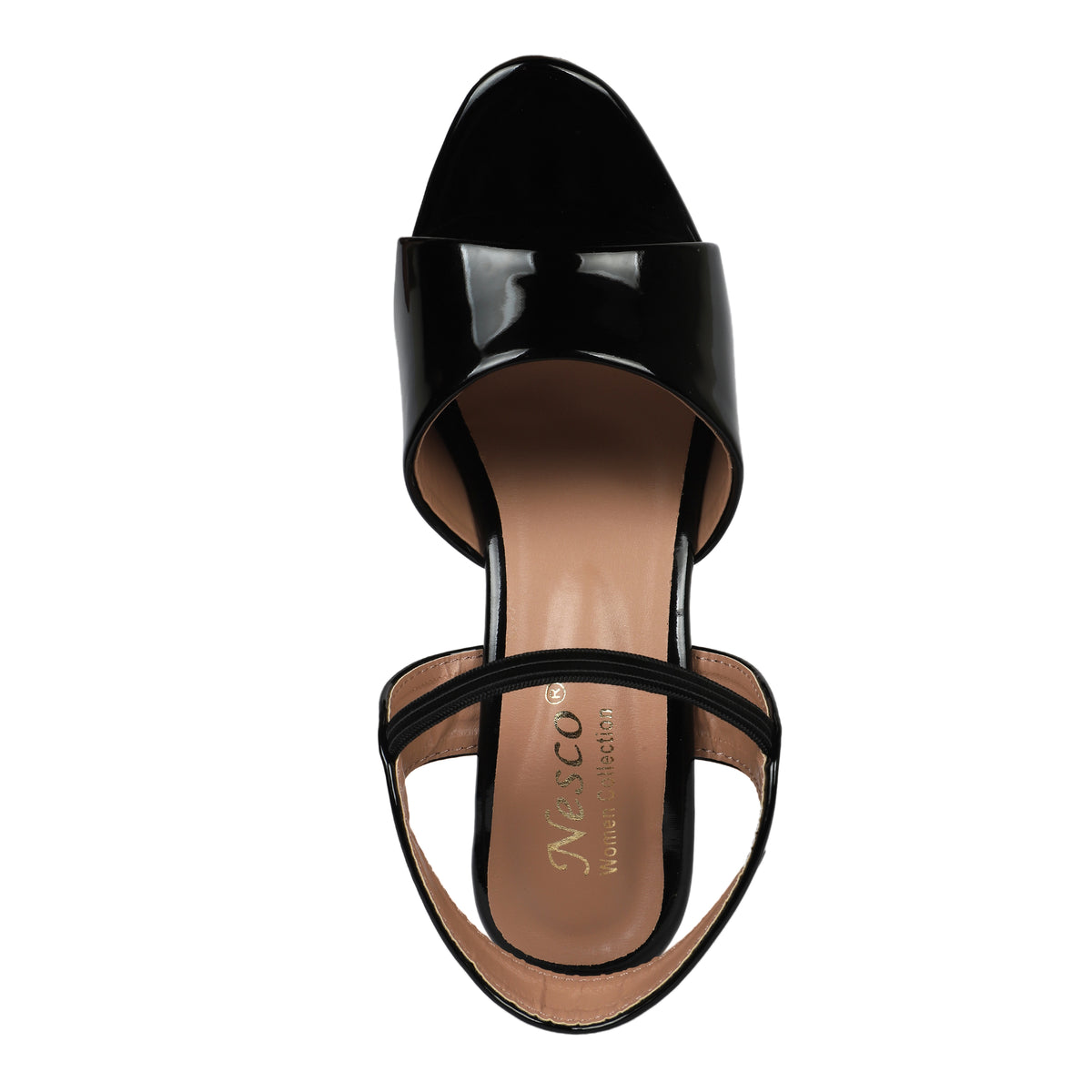 Glossy Block Heel Sandals - Black