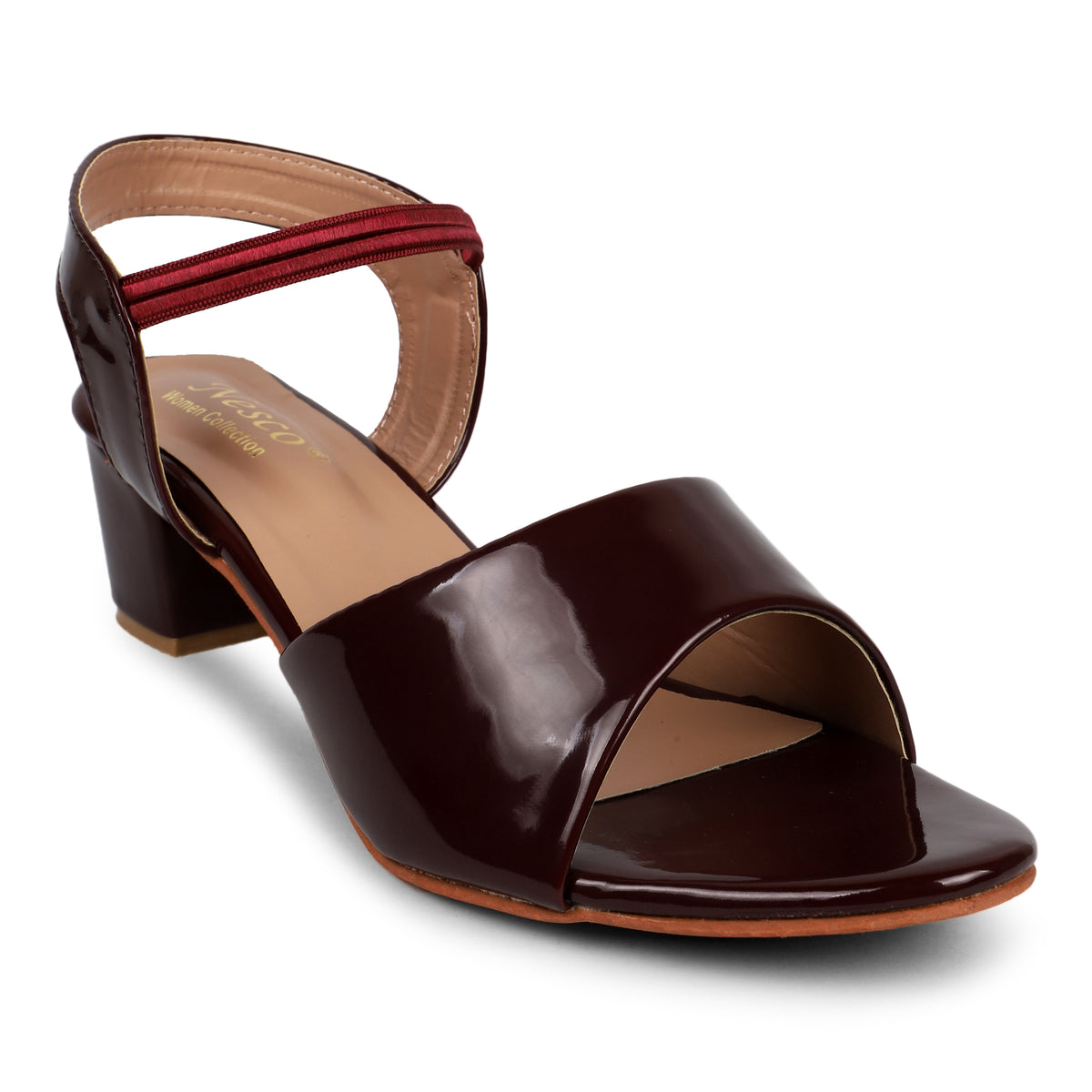 Glossy Block Heel Sandals - Maroon