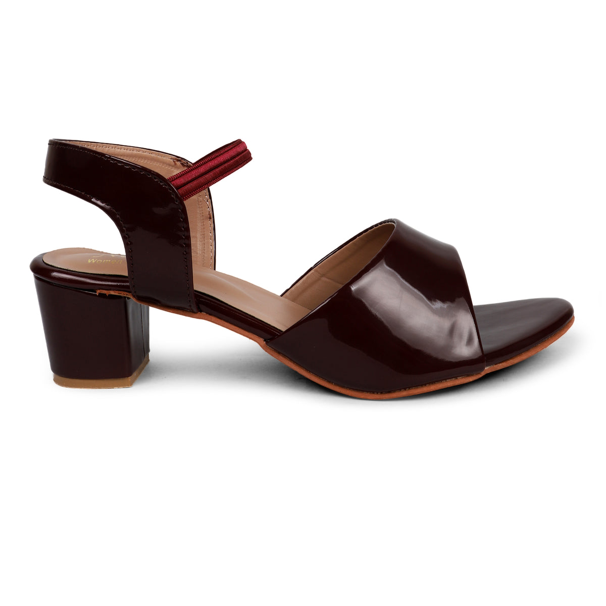 Glossy Block Heel Sandals - Maroon