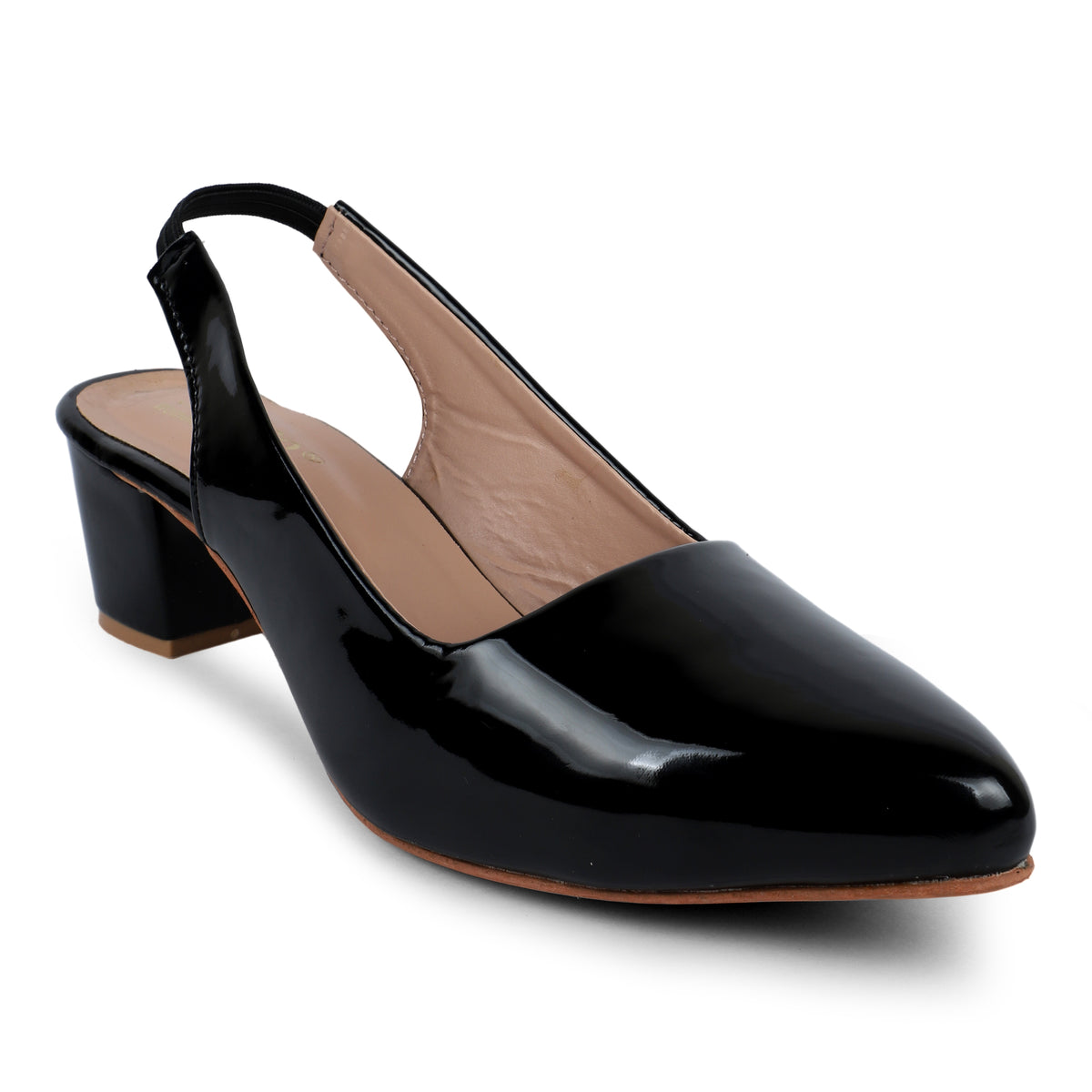 Glossy Pointed-Toe Slingback Heels - Black
