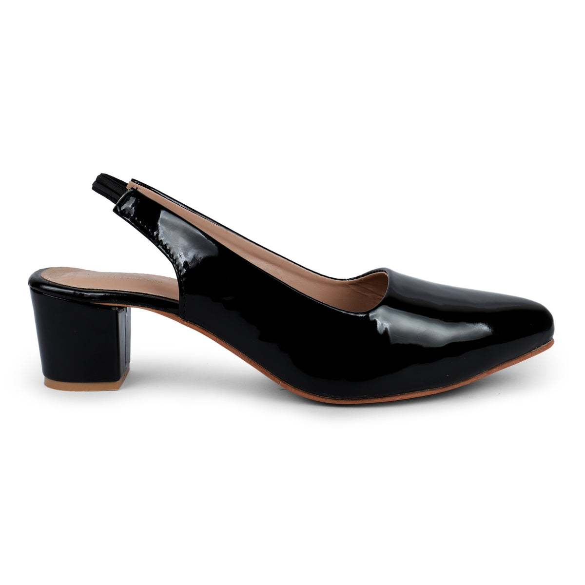 Glossy Pointed-Toe Slingback Heels - Black