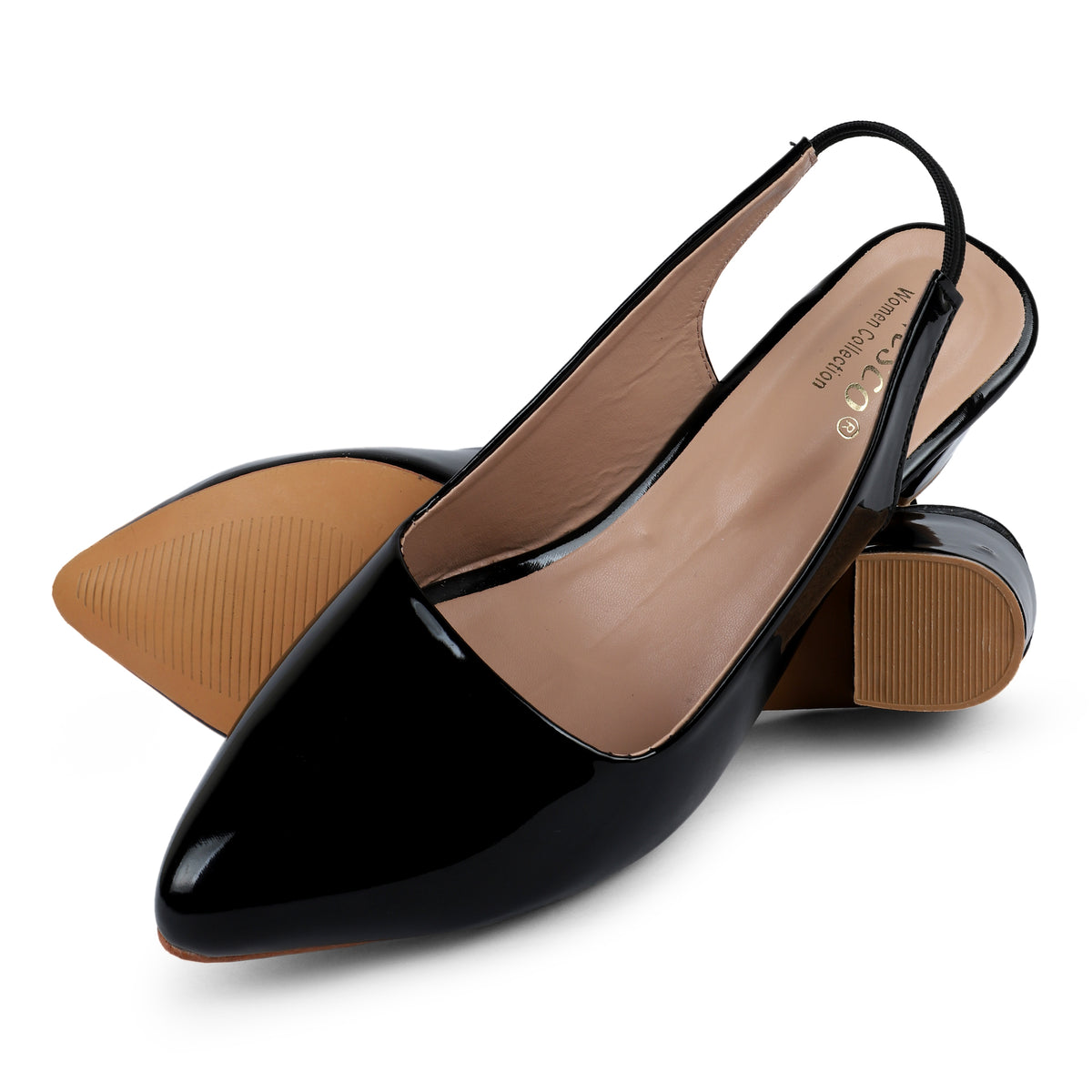 Glossy Pointed-Toe Slingback Heels
