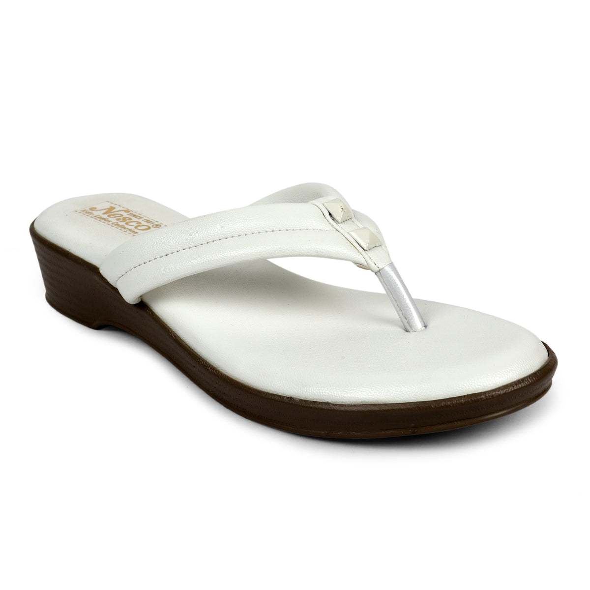 Studded V-Strap Wedge Sandals - White