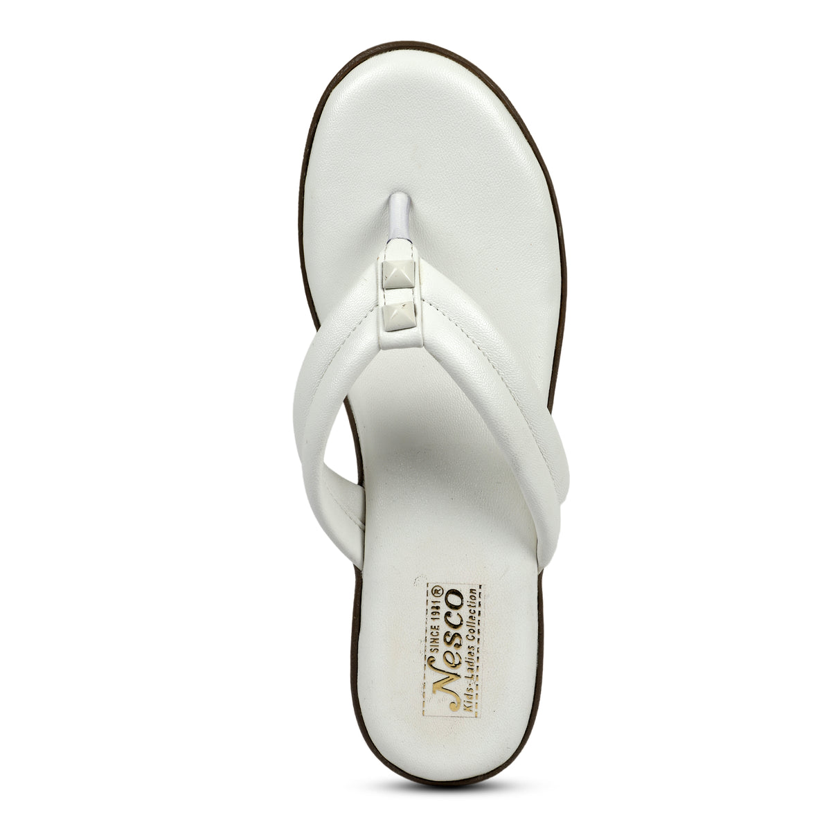 Studded V-Strap Wedge Sandals - White