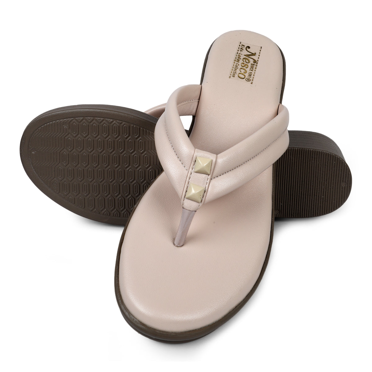 Studded V-Strap Wedge Sandals