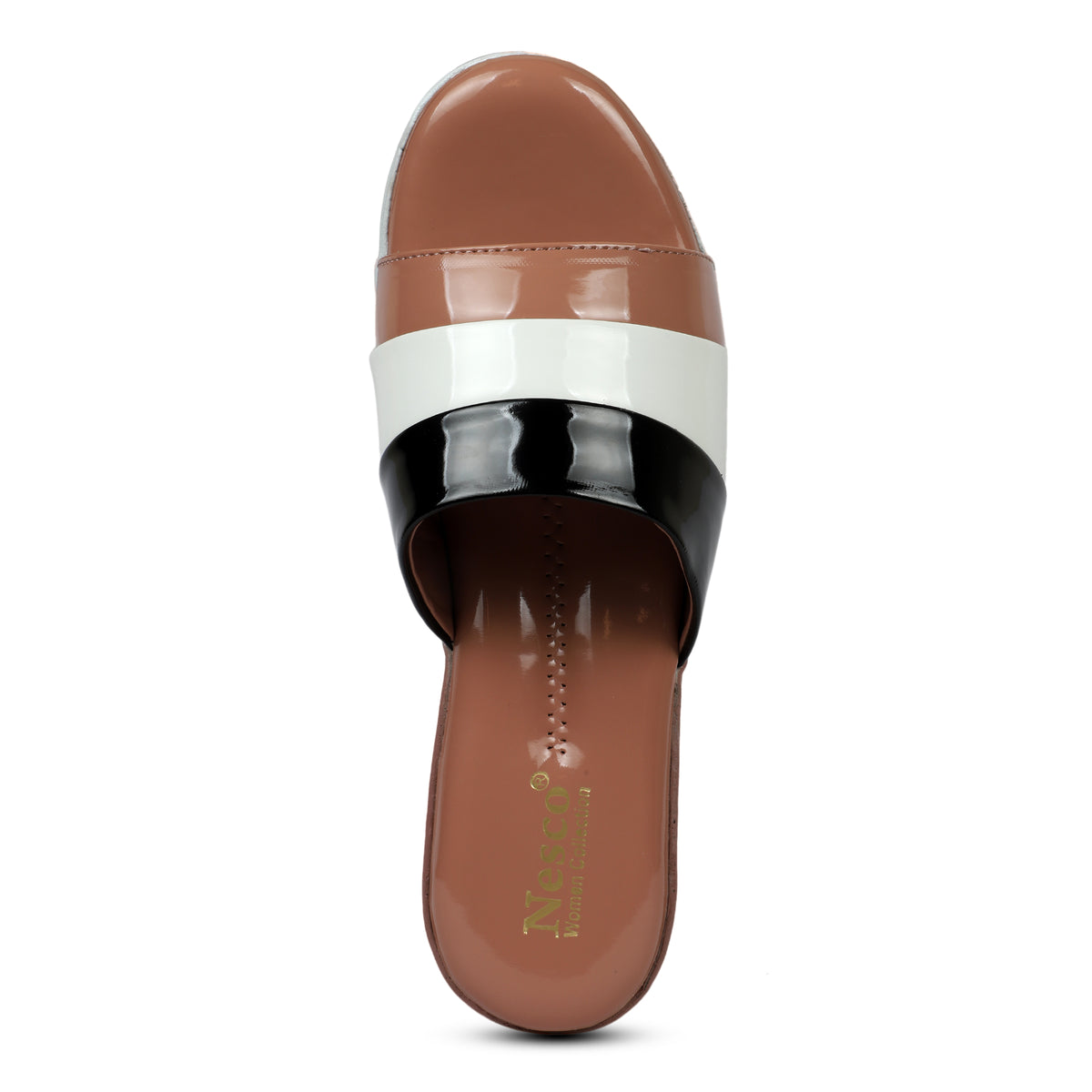 Tri-Color Platform Wedge Slides - Tan