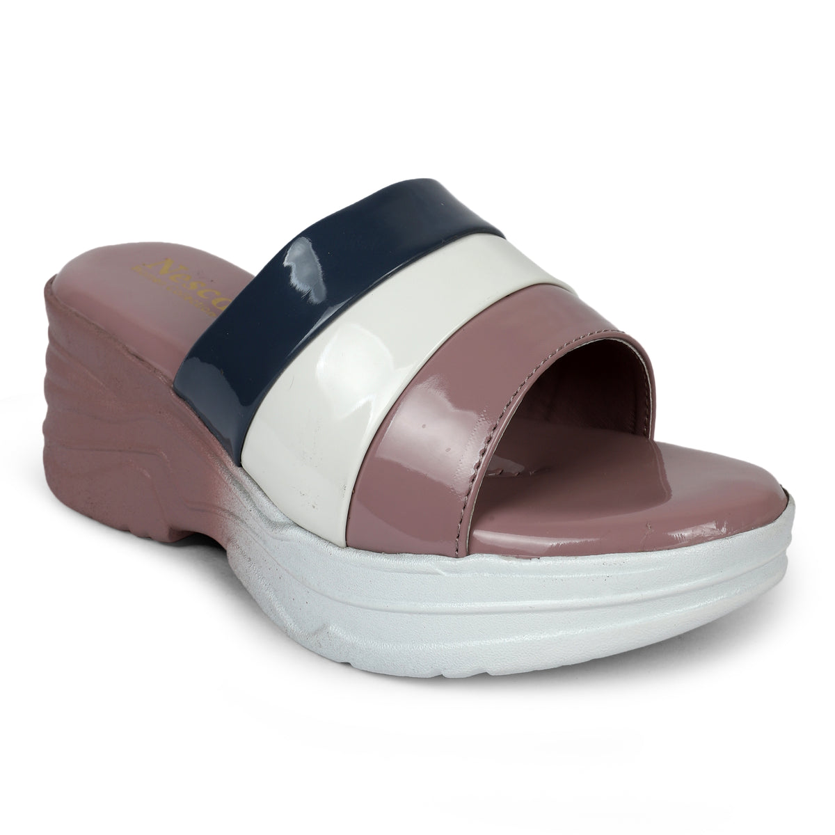 Tri-Color Platform Wedge Slides - Mauve