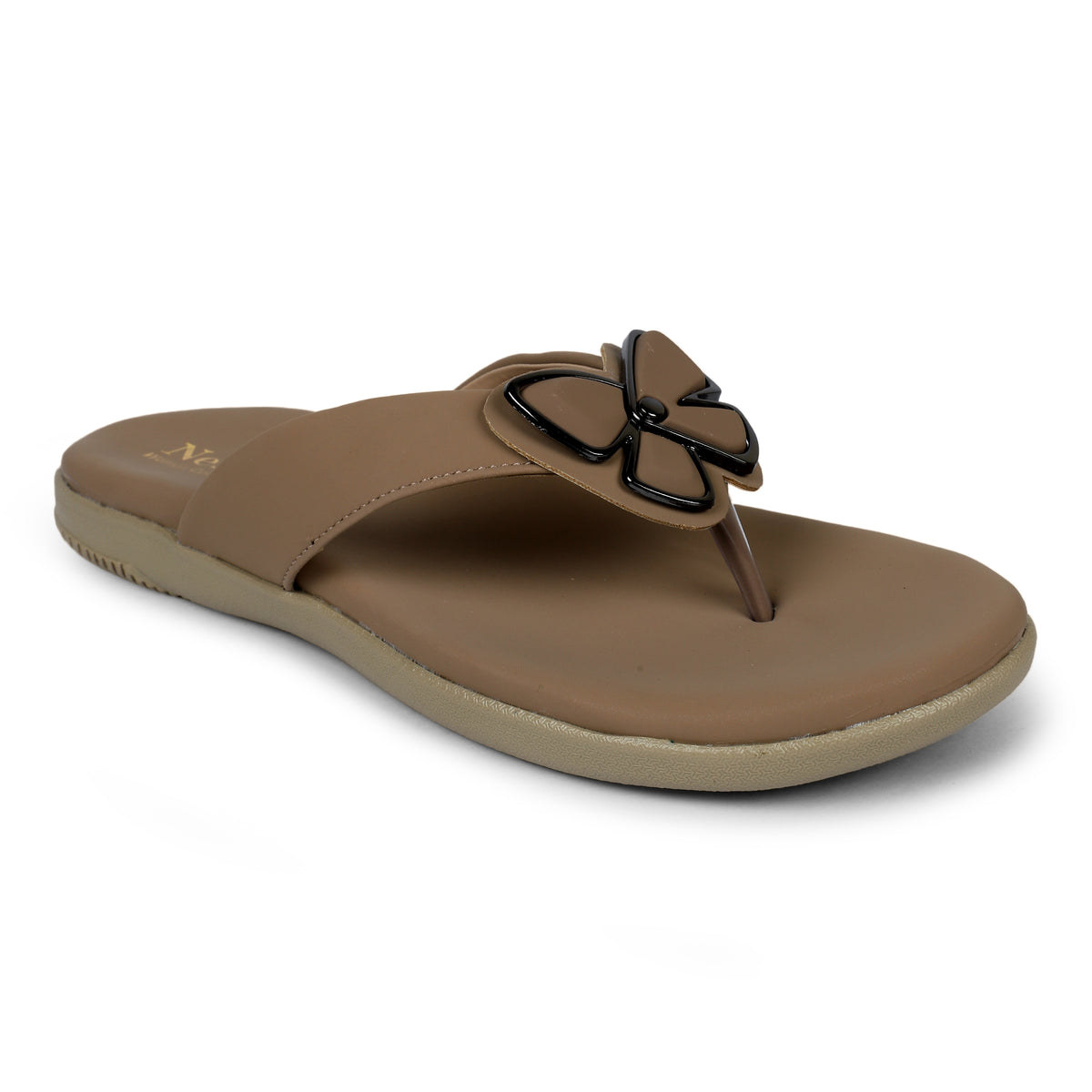 Butterfly Embellished Toe-Post Sandals - Brown