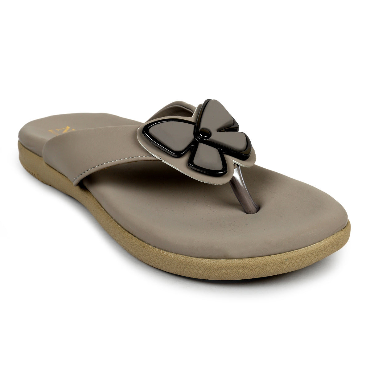 Butterfly Embellished Toe-Post Sandals - Beige