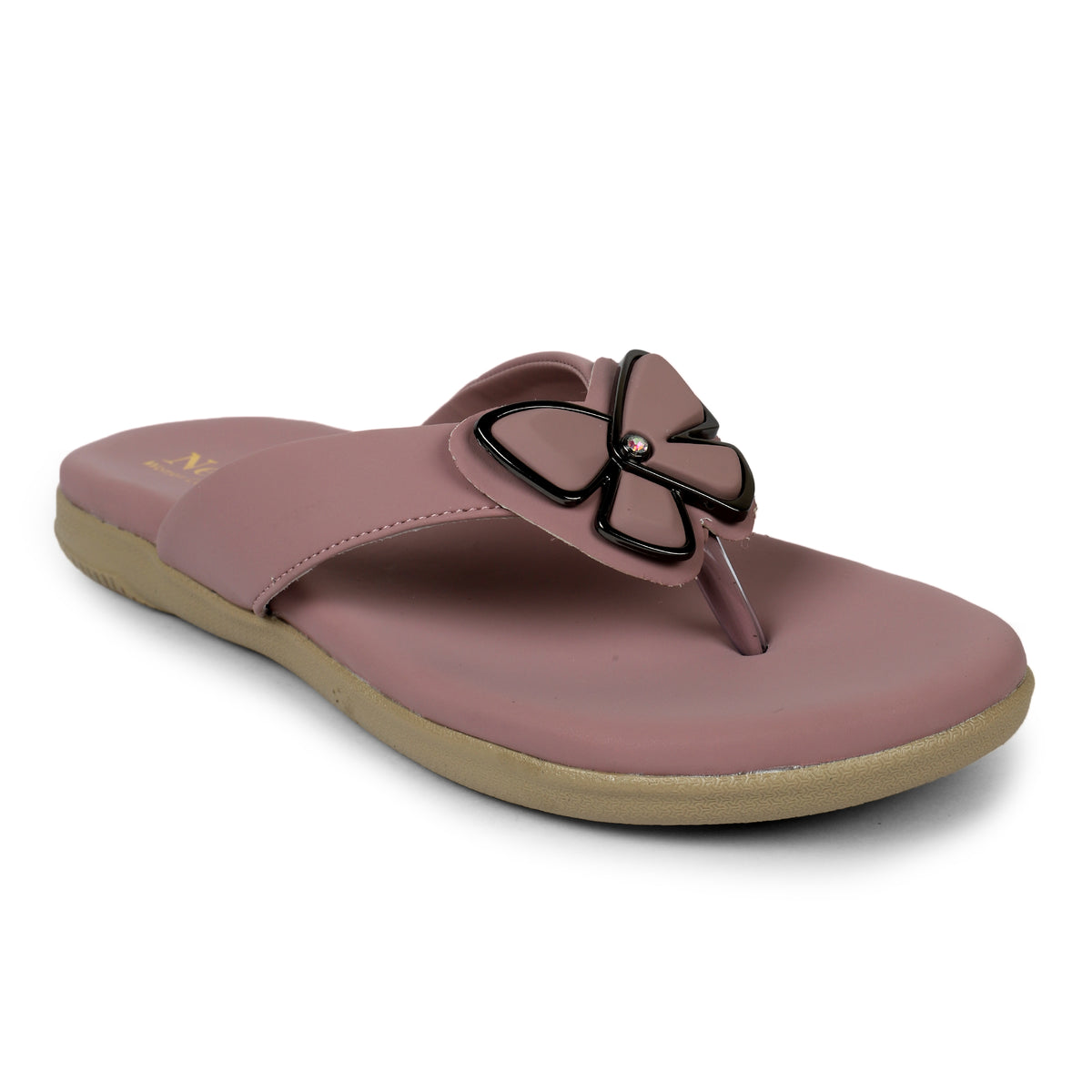 Butterfly Embellished Toe-Post Sandals - Mauve