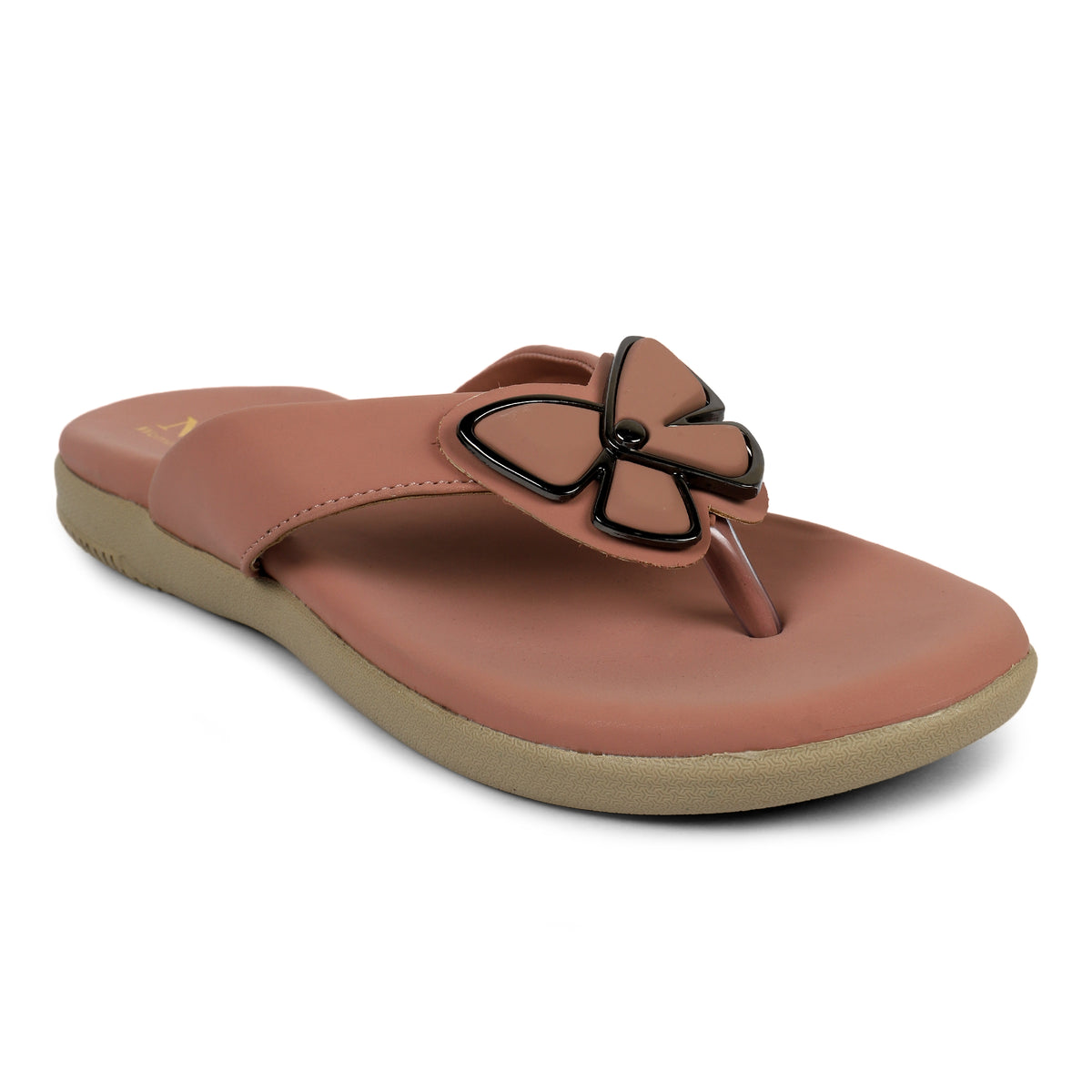 Butterfly Embellished Toe-Post Sandals - Peach