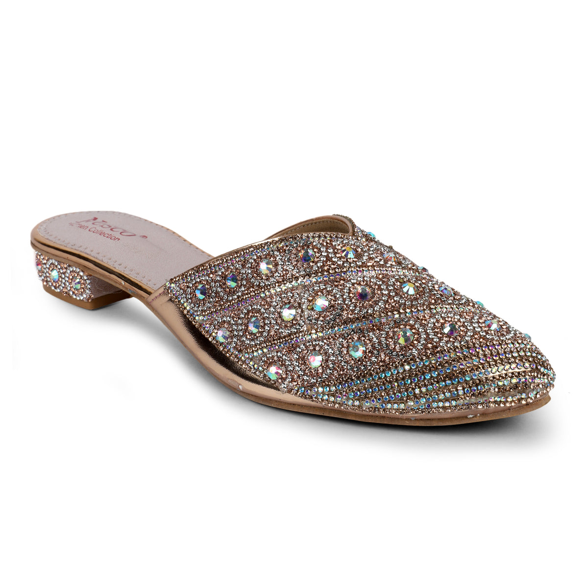 Rhinestone Embellished Pointed Mules - Rose Gold