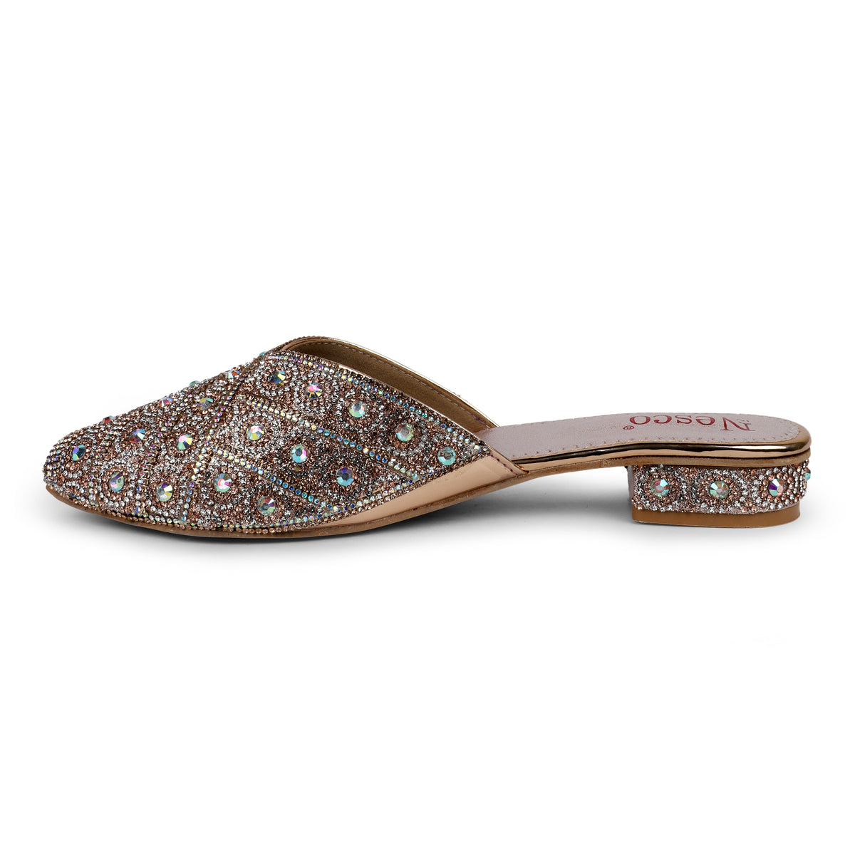 Rhinestone Embellished Pointed Mules - Rose Gold