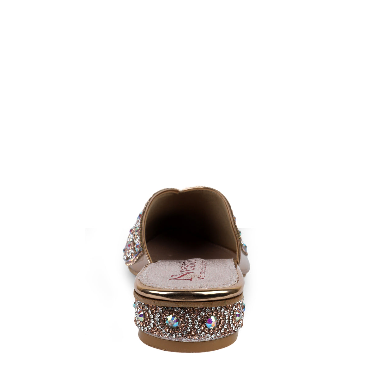 Rhinestone Embellished Pointed Mules - Rose Gold