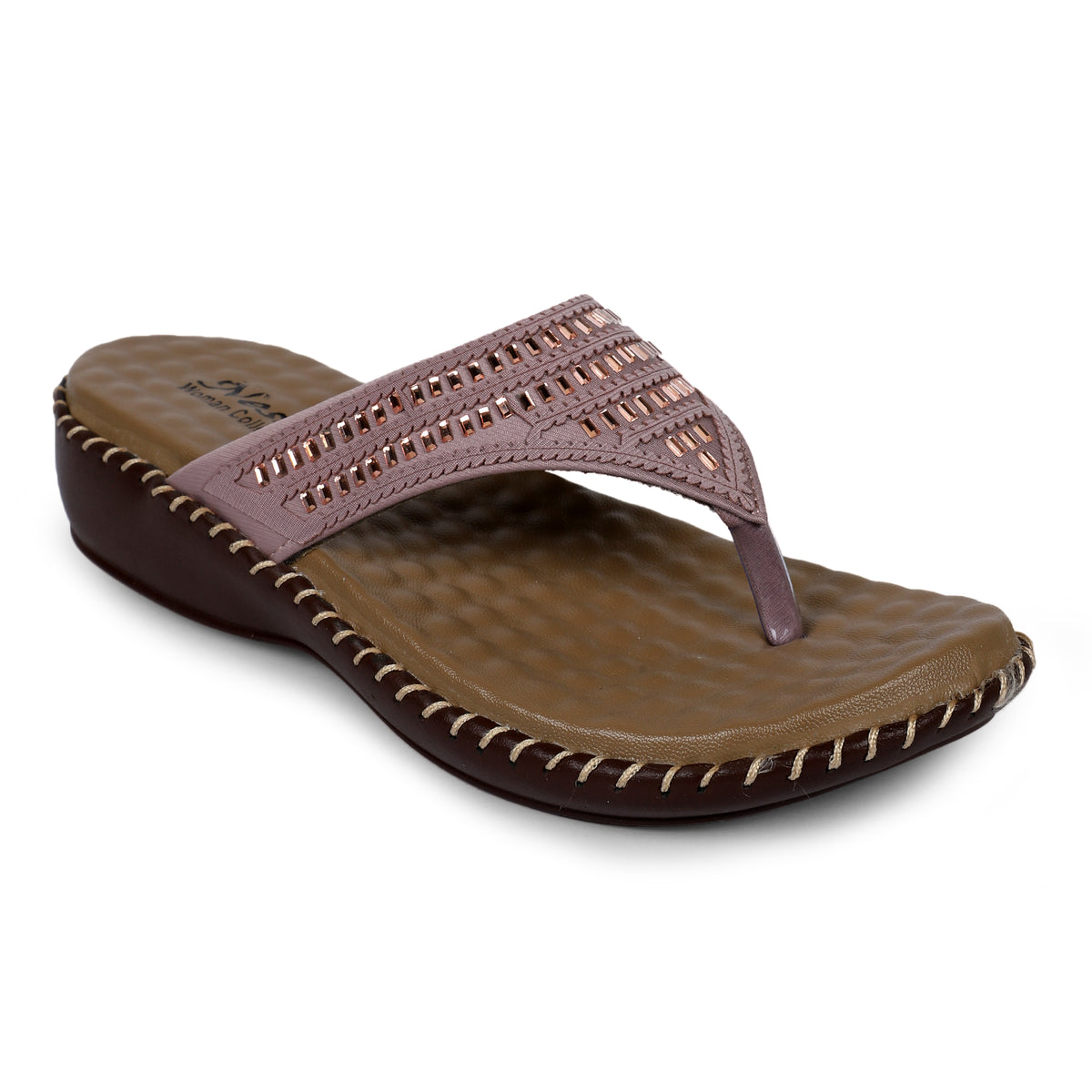 Glossy Wide-Strap Comfort Sandals - Mauve
