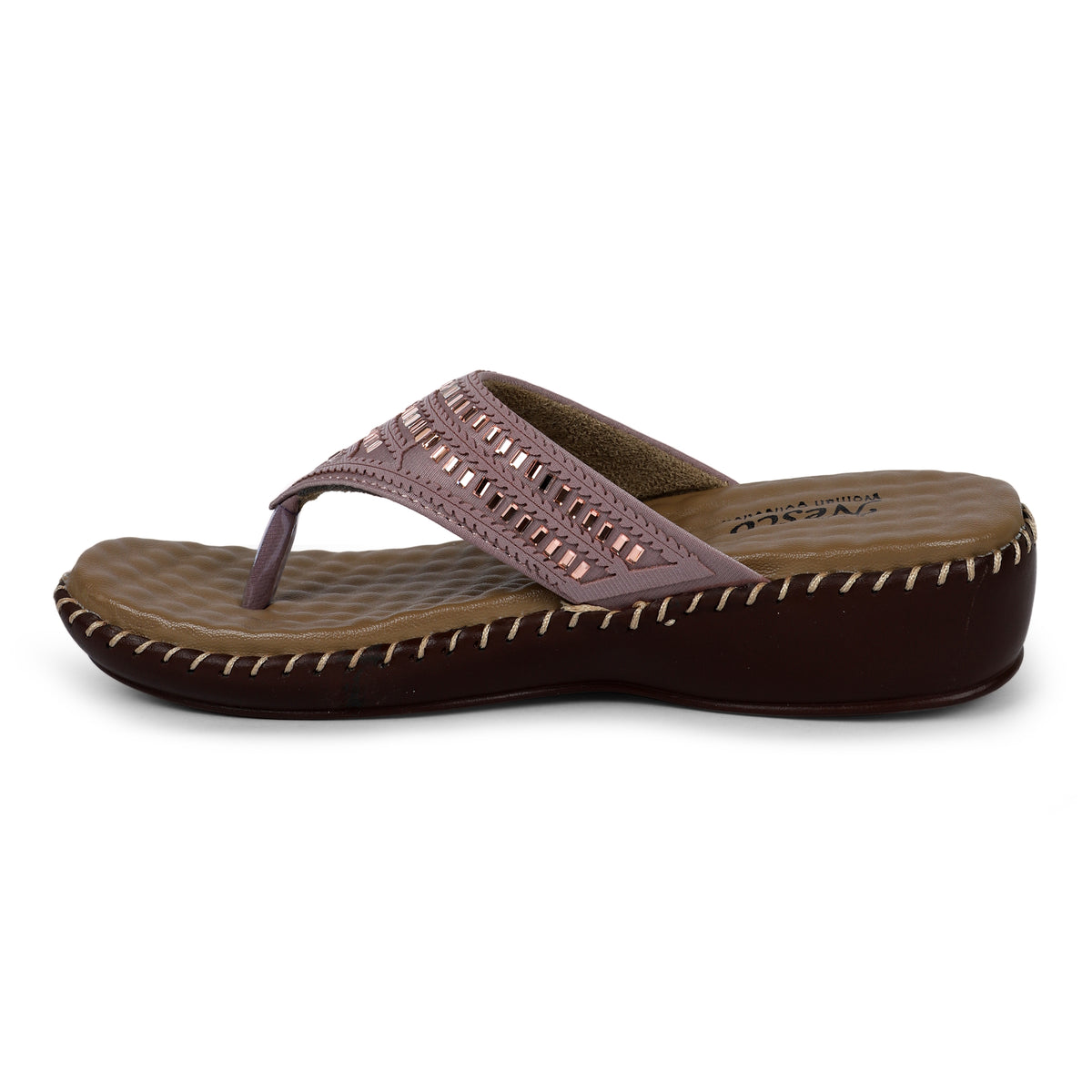 Glossy Wide-Strap Comfort Sandals - Mauve