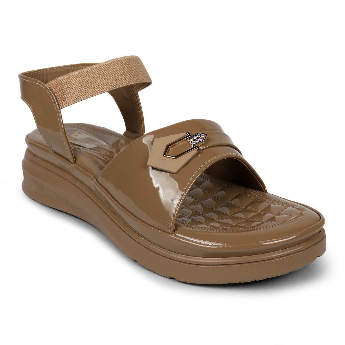 Studded Wide-Strap Thong Sandals - Tan