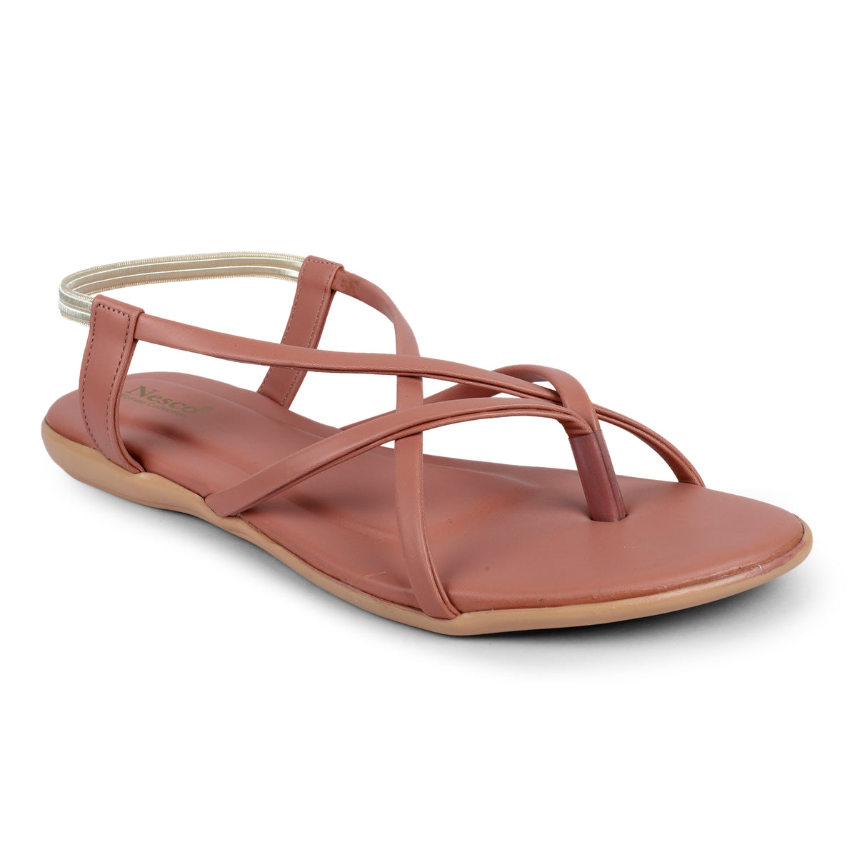 Criss-Cross Strappy Flat Sandals - Peach