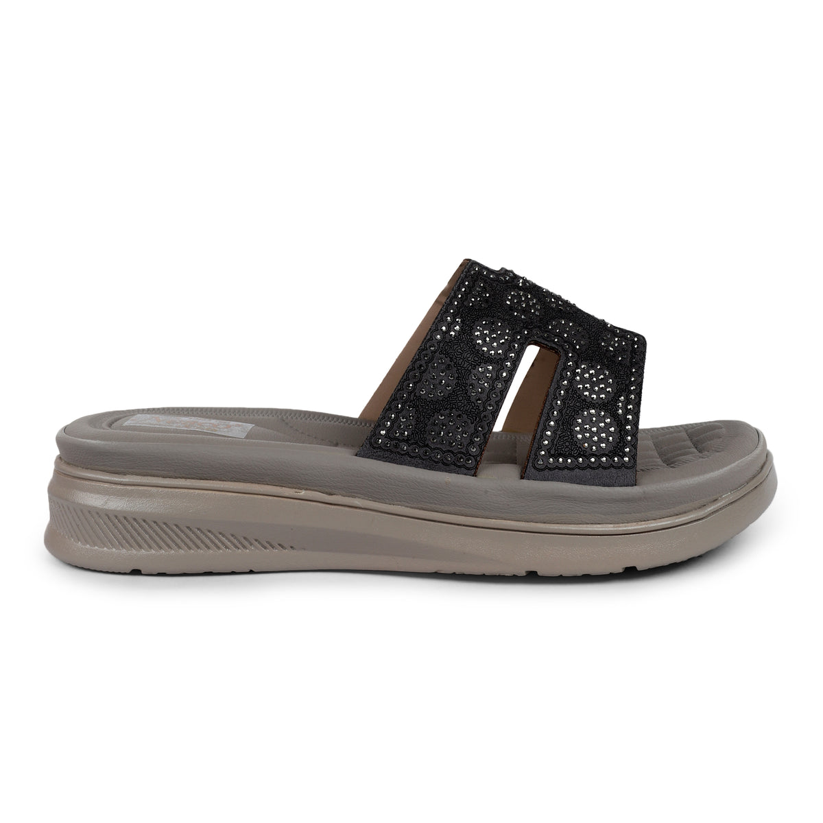 Embellished H-Strap Slides - Grey
