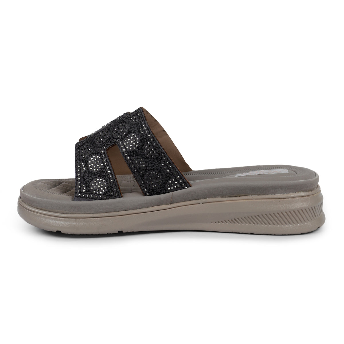 Embellished H-Strap Slides - Grey
