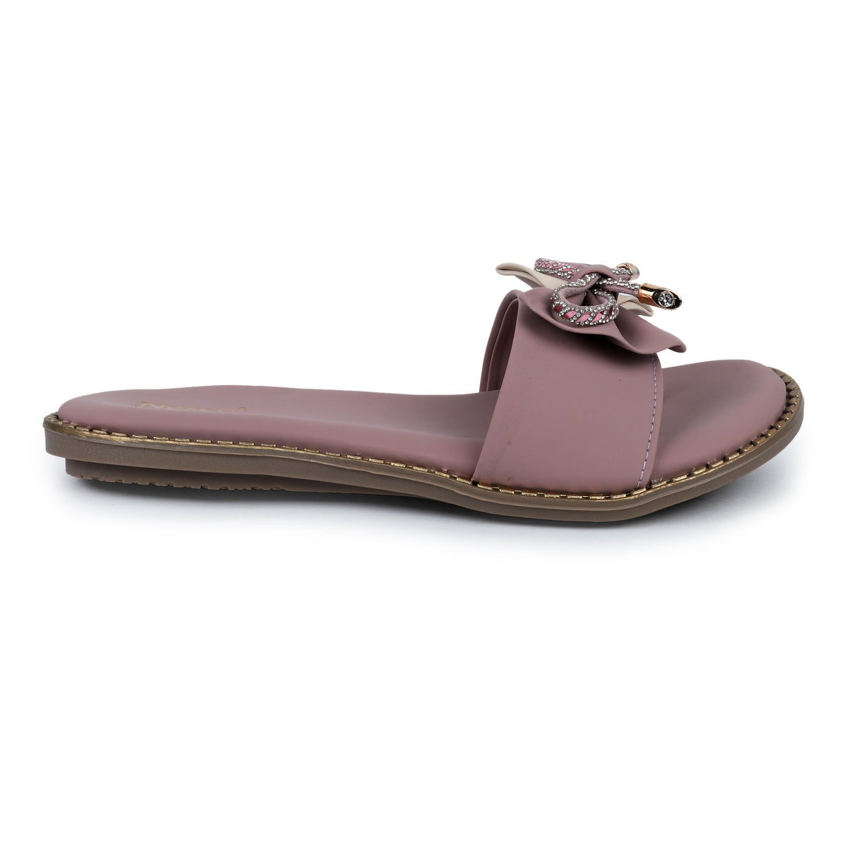 Embellished Bow Detail Slides - Mauve
