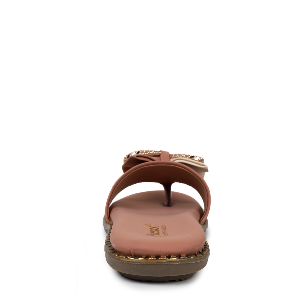 Embellished Bow Detail Slides - Peach