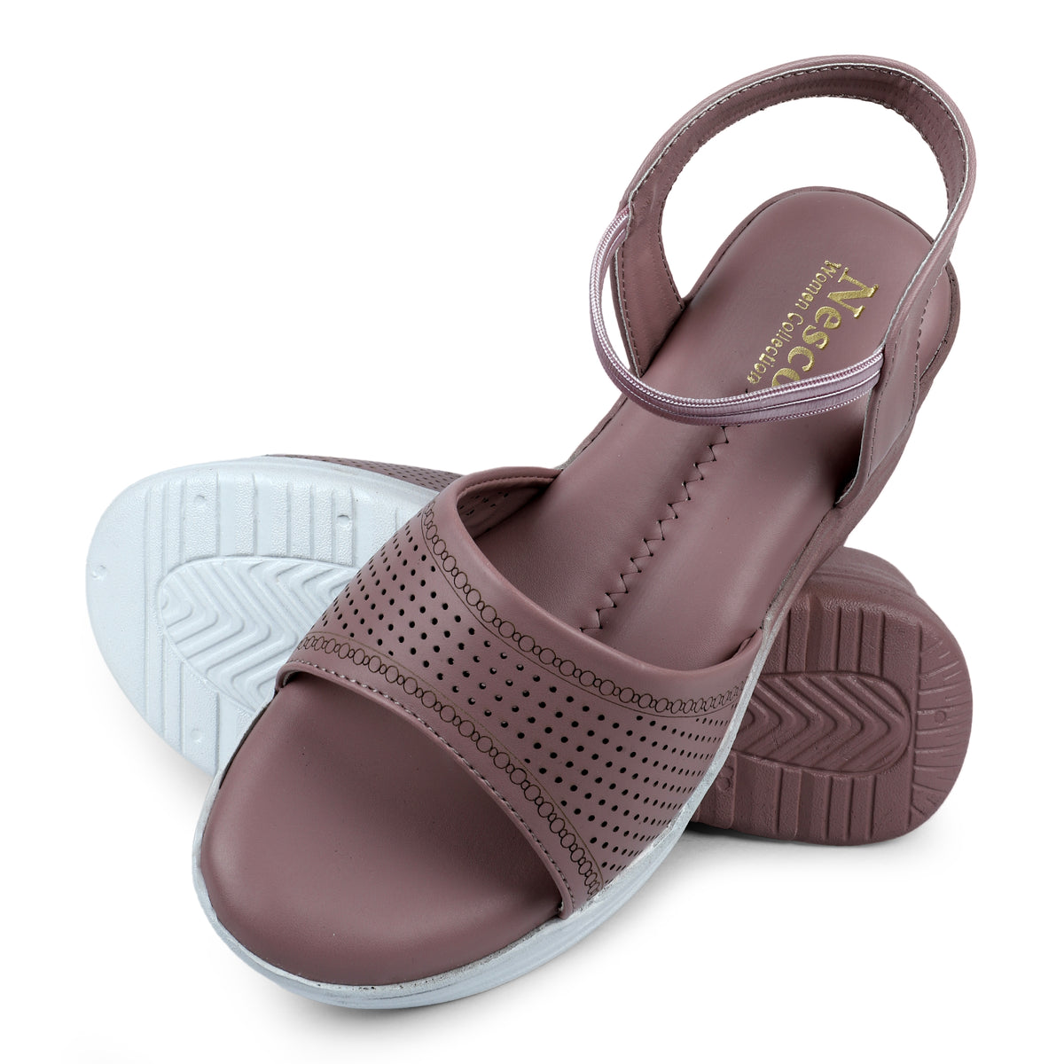 Rhinestone Skinny Strap Comfort Sandals - Mauve