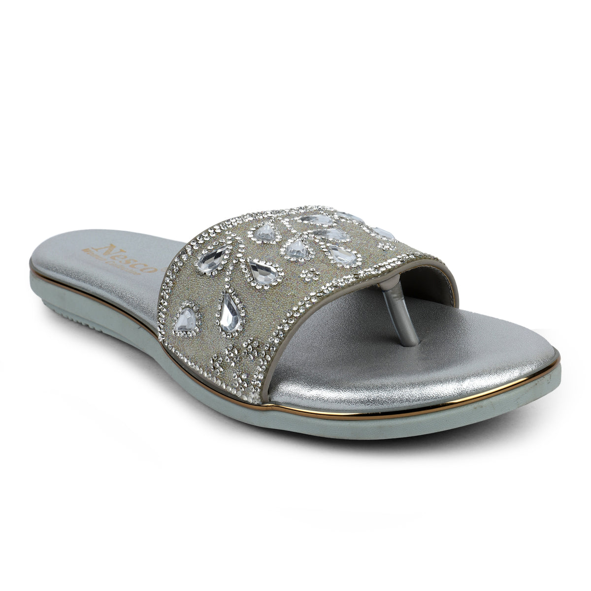 Embellished Teardrop Toe-Post Sandals - Silver