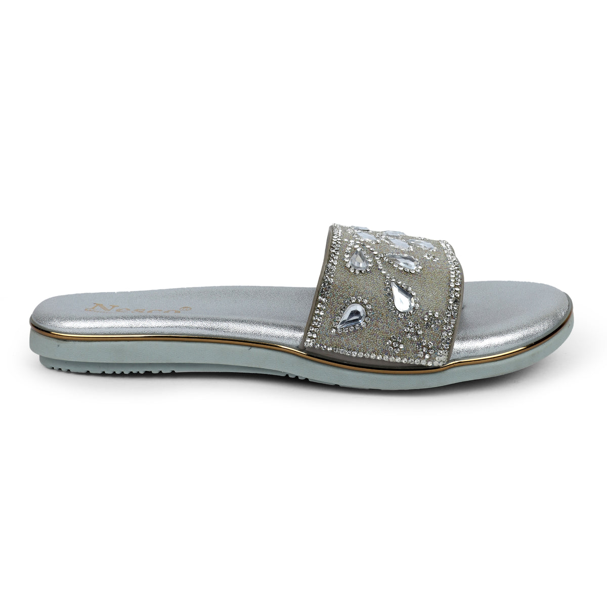 Embellished Teardrop Toe-Post Sandals - Silver