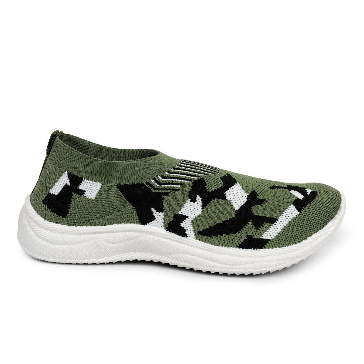 Patterned Slip-On Walking Sneakers - Olive