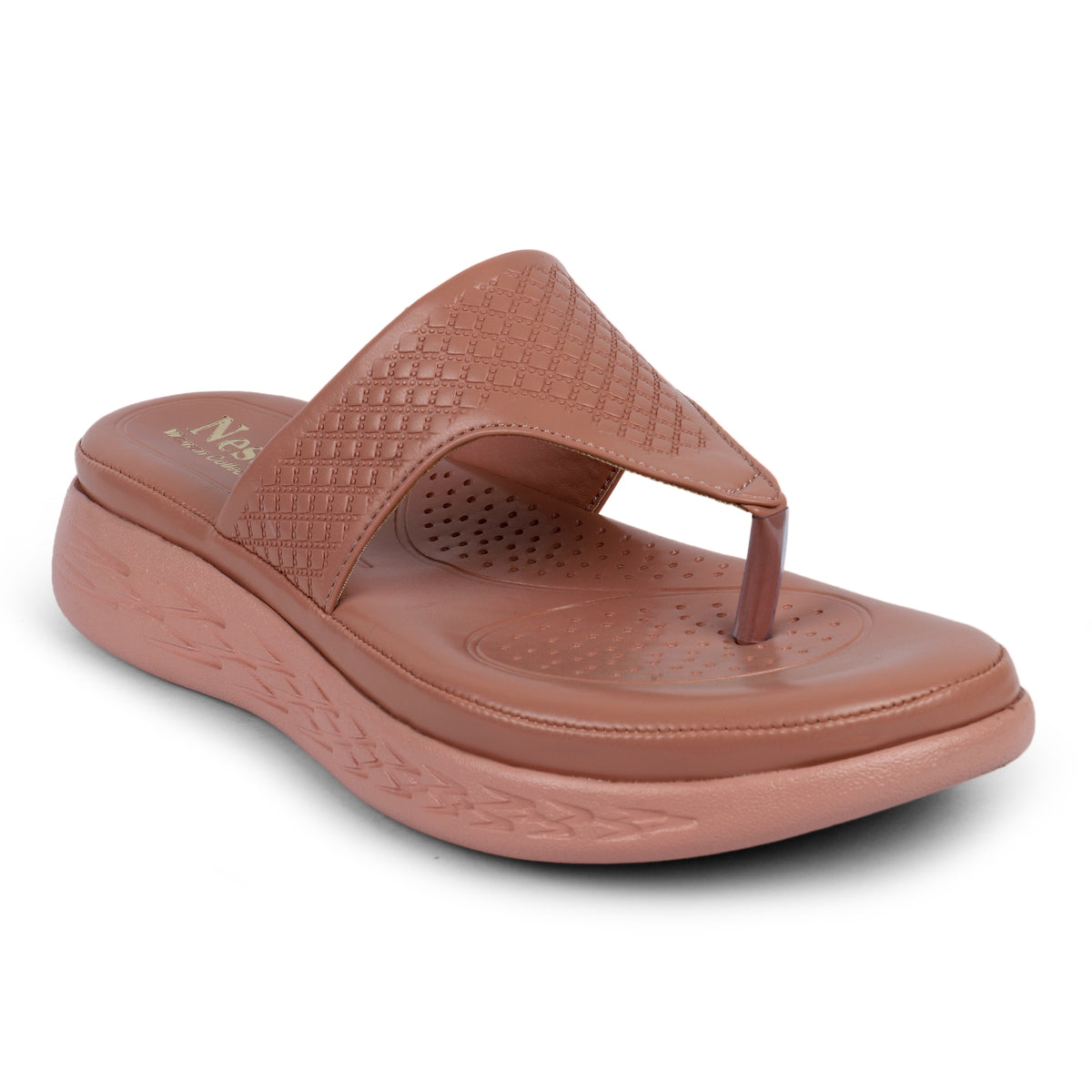 Textured V-Strap Comfort Sandals - Brown