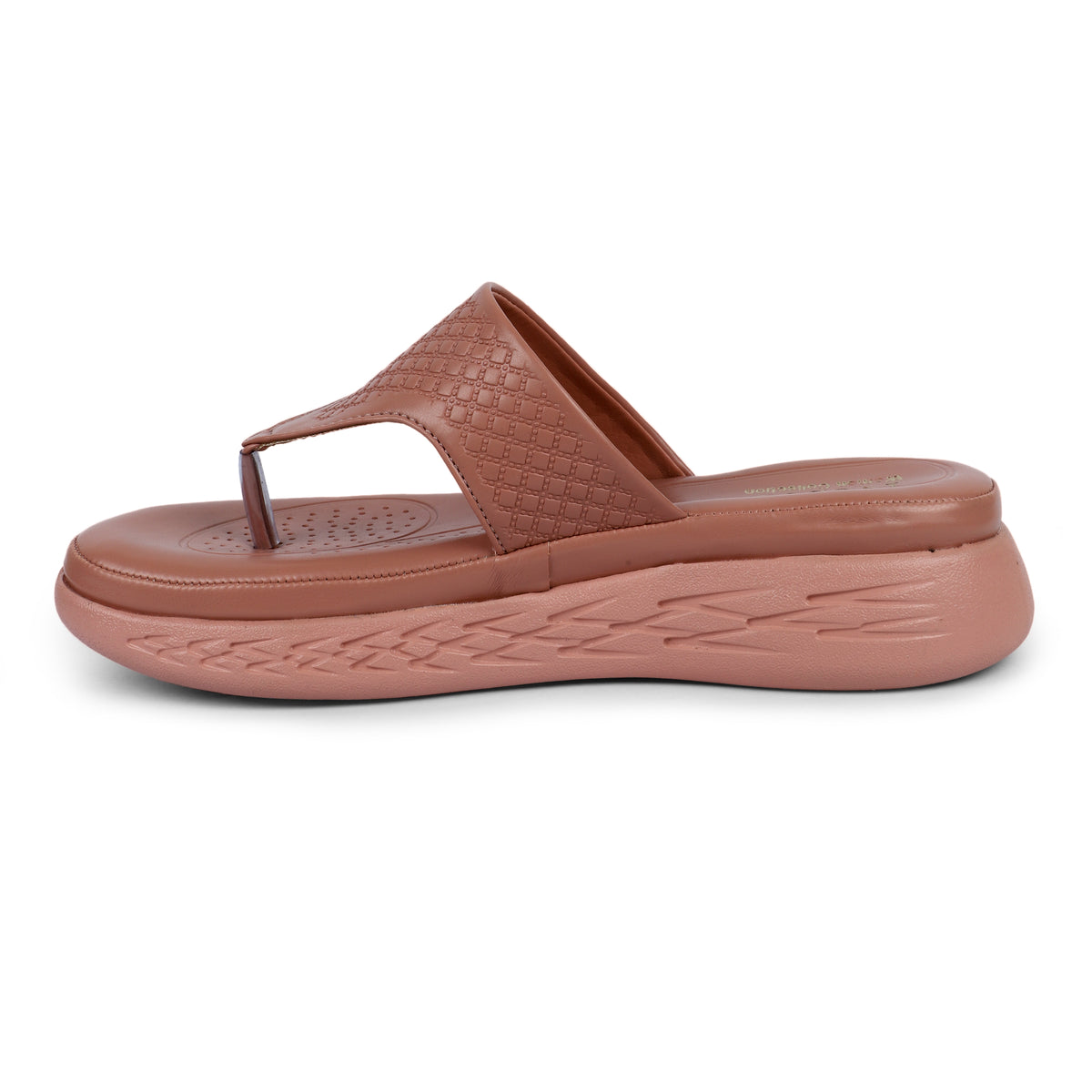 Textured V-Strap Comfort Sandals - Brown