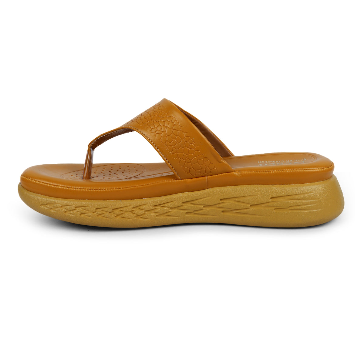 Textured V-Strap Comfort Sandals - Mustard