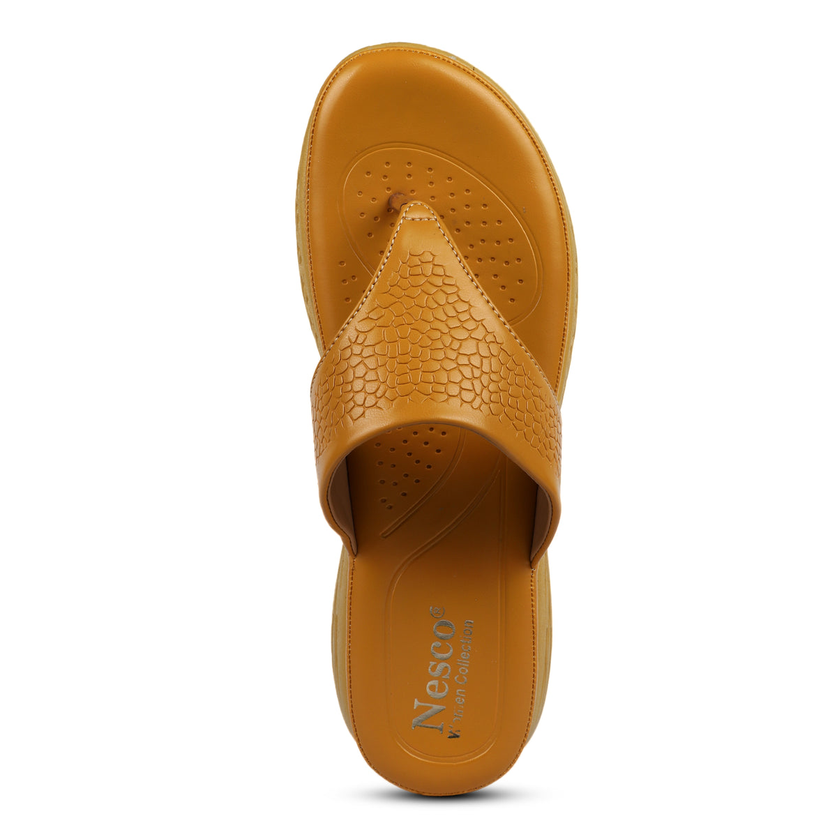 Textured V-Strap Comfort Sandals - Mustard