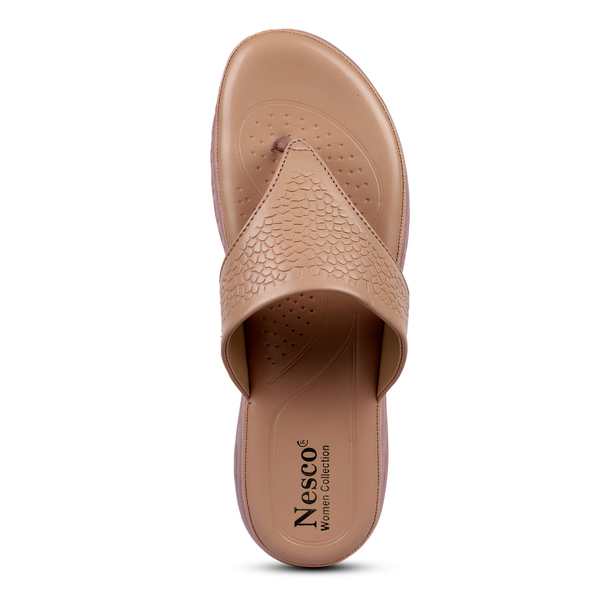 Textured V-Strap Comfort Sandals - Rosewood