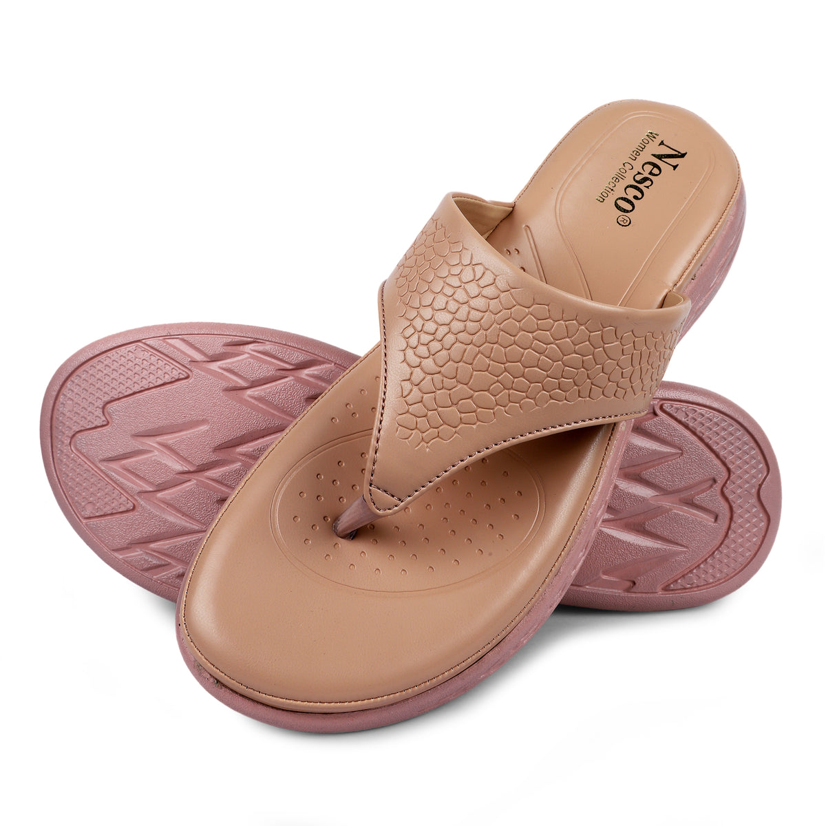 Textured V-Strap Comfort Sandals - Rosewood