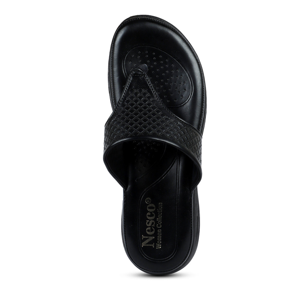 Textured V-Strap Comfort Sandals - Black