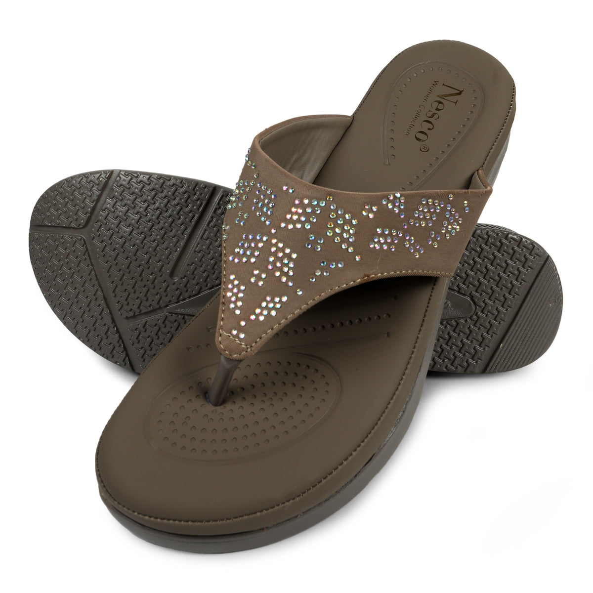 V-Strap Embellished Wedges
