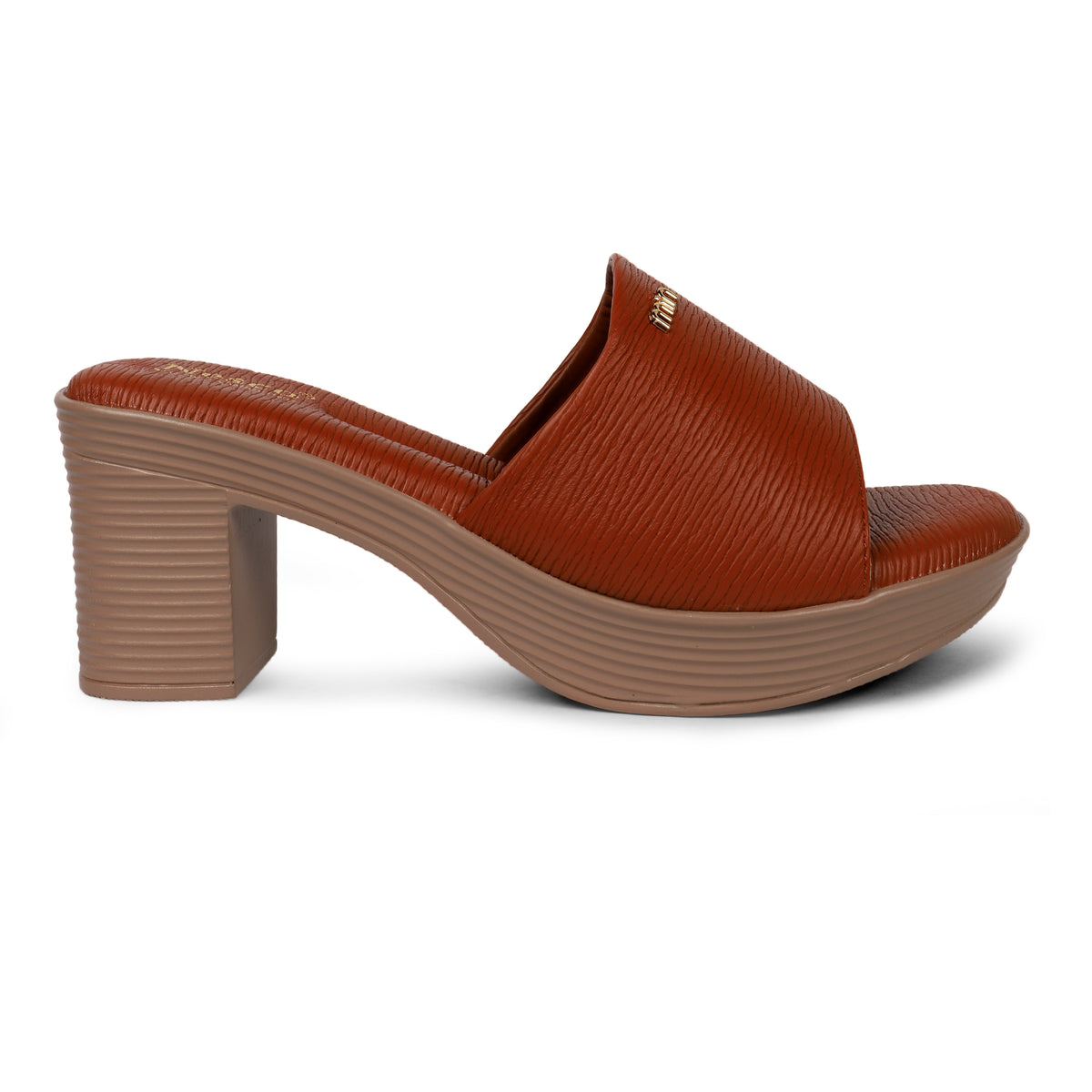 Textured Block Heel Slip-On Mules - Brown