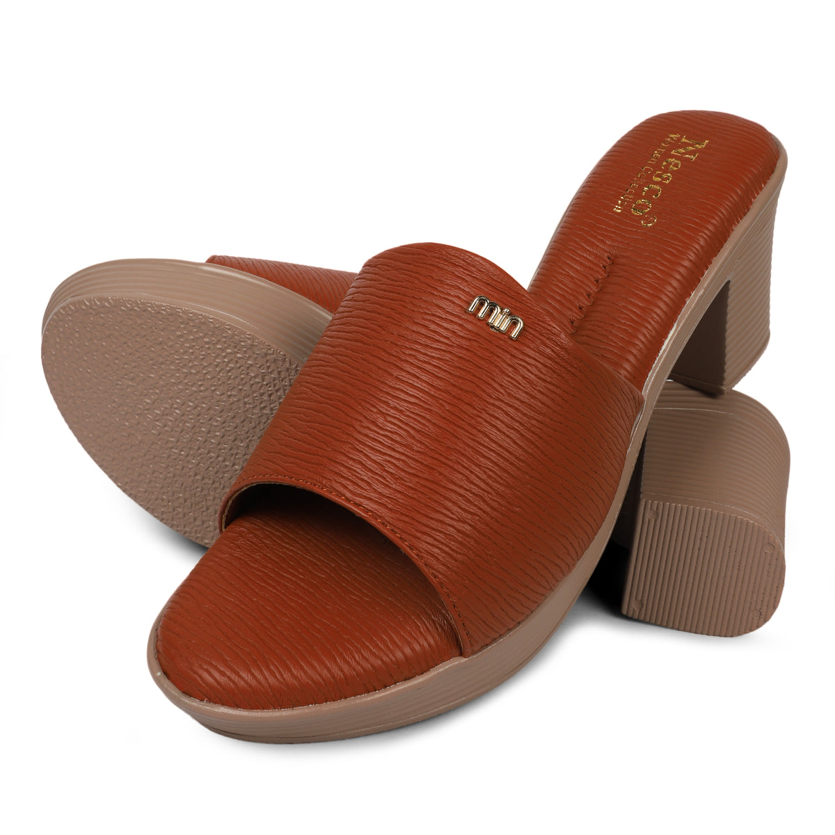 Textured Block Heel Slip-On Mules