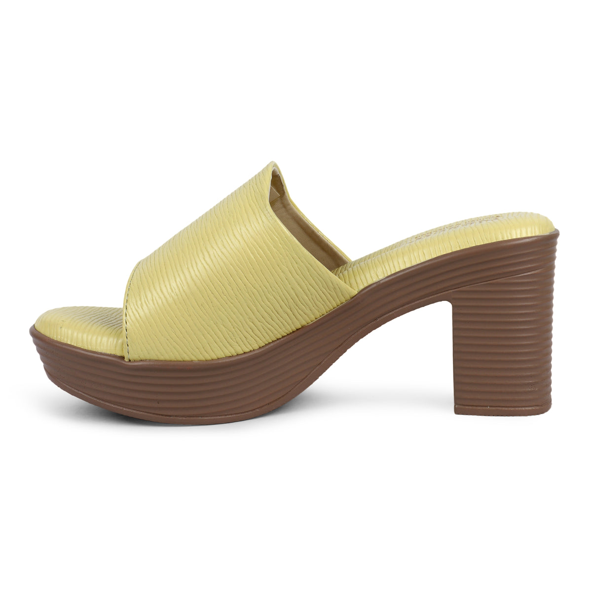 Textured Block Heel Slip-On Mules - Yellow