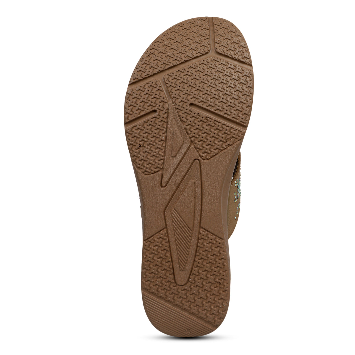 V-Strap Embellished Wedges - Tan