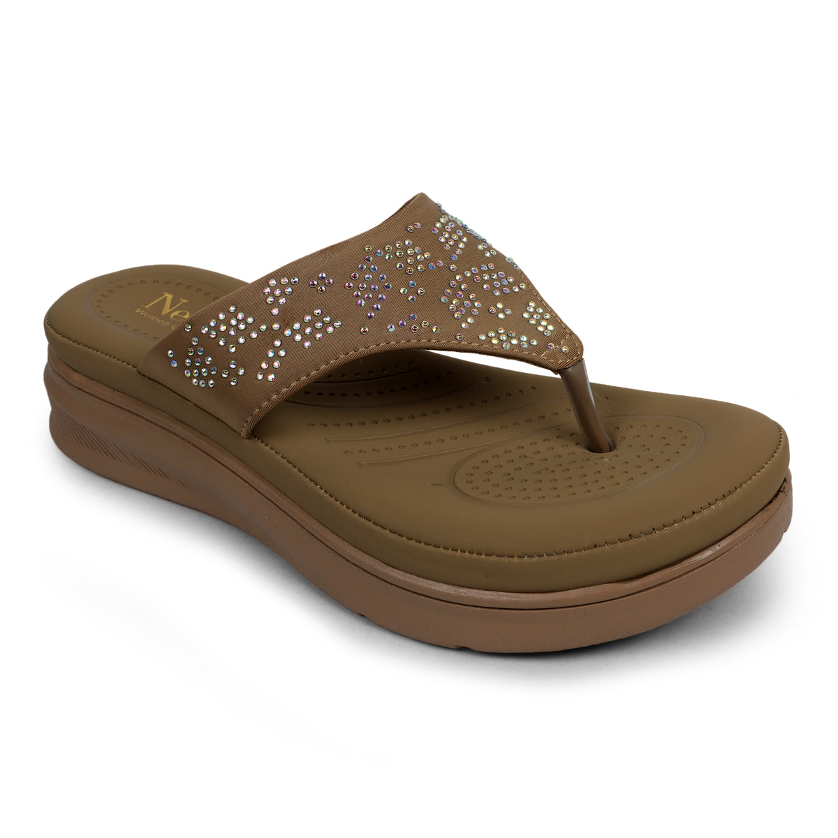 V-Strap Embellished Wedges - Tan