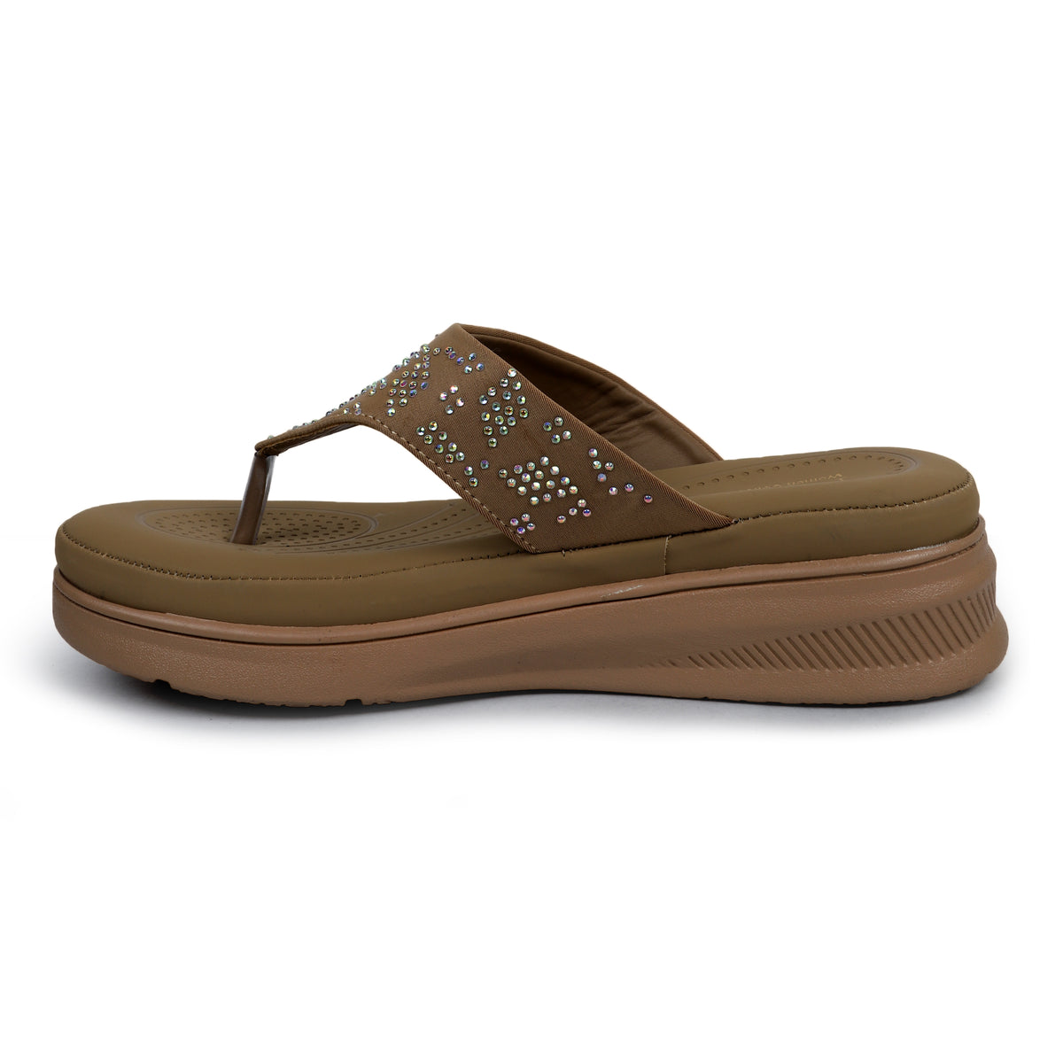 V-Strap Embellished Wedges - Tan