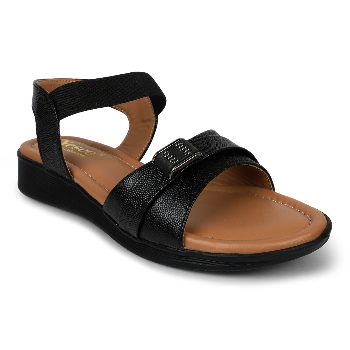 Elastic Back Strap Comfort Sandals - Black